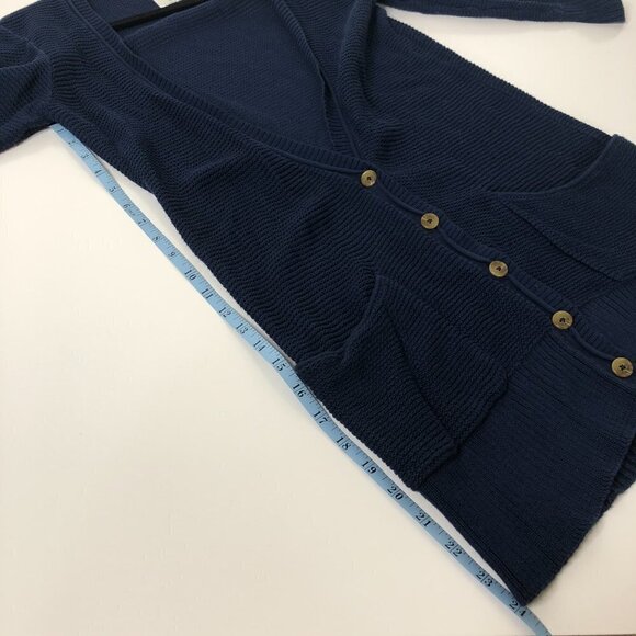 AMERICAN EAGLE Knit Navy 3/4 Sleeve Button Pocket Long Cardigan Cozy Sweater - Picture 9 of 11